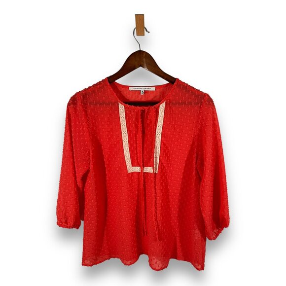 Collective Concepts Top Swiss Dot Peasant Coral Size M - Picture 2 of 9